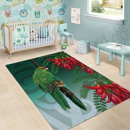 New Zealand Parakeet Bird Area Rug With Kakabeak Flowers