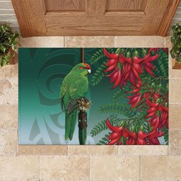 New Zealand Parakeet Bird Rubber Doormat With Kakabeak Flowers