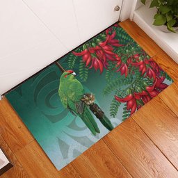 New Zealand Parakeet Bird Rubber Doormat With Kakabeak Flowers