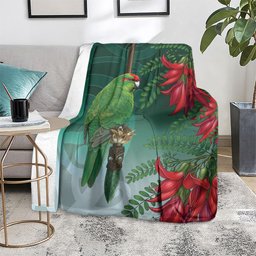 New Zealand Parakeet Bird Blanket With Kakabeak Flowers