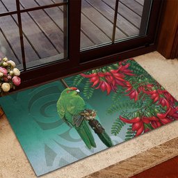 New Zealand Parakeet Bird Rubber Doormat With Kakabeak Flowers