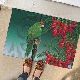 New Zealand Parakeet Bird Rubber Doormat With Kakabeak Flowers