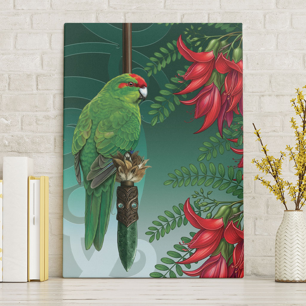 New Zealand Parakeet Bird Canvas Wall Art With Kakabeak Flowers