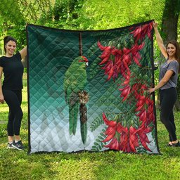 New Zealand Parakeet Bird Quilt With Kakabeak Flowers