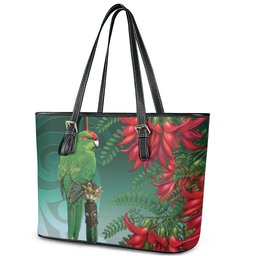 New Zealand Parakeet Bird Leather Tote Bag With Kakabeak Flowers