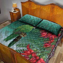 New Zealand Parakeet Bird Quilt Bed Set With Kakabeak Flowers