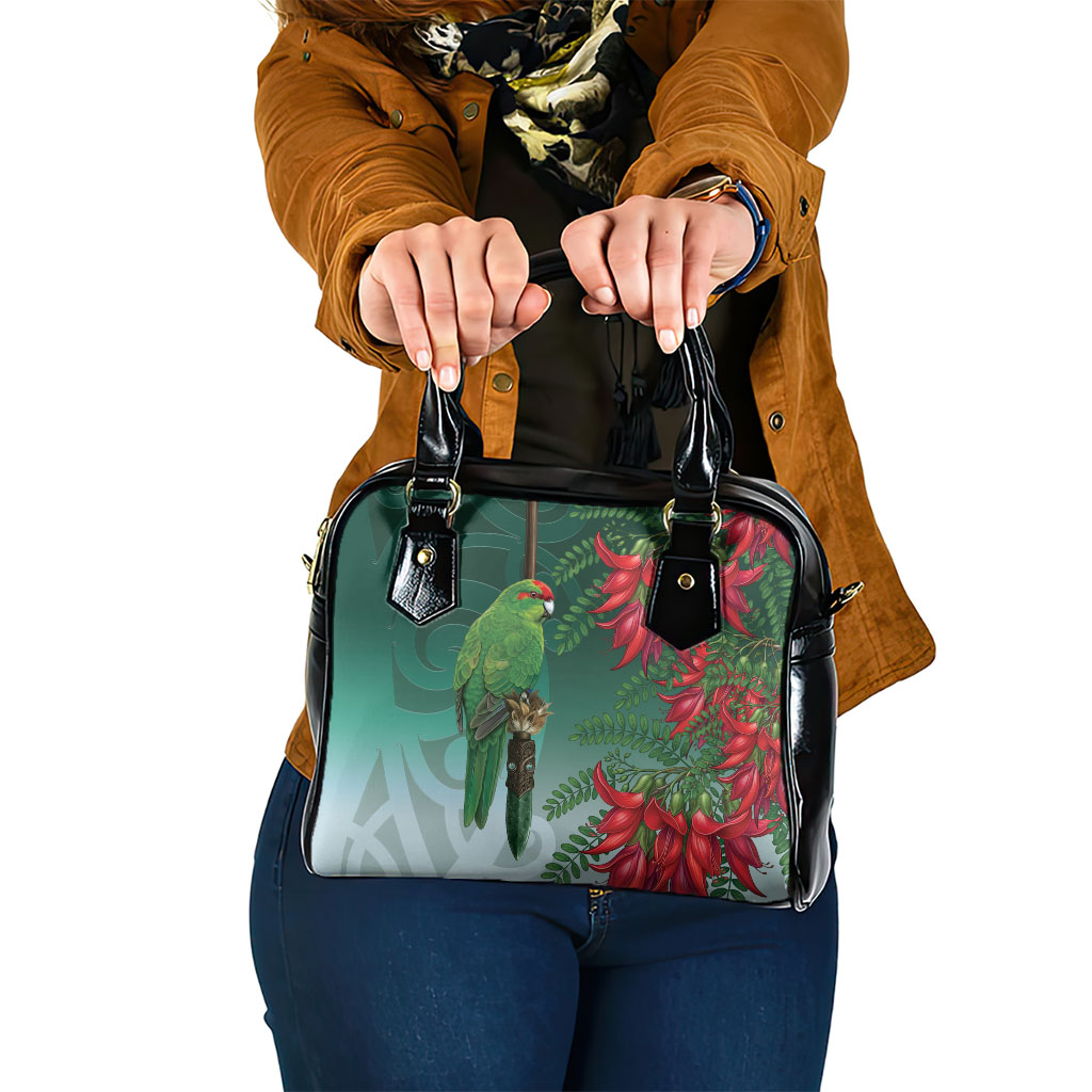 New Zealand Parakeet Bird Shoulder Handbag With Kakabeak Flowers