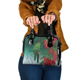 New Zealand Parakeet Bird Shoulder Handbag With Kakabeak Flowers