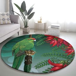 New Zealand Parakeet Bird Round Carpet With Kakabeak Flowers