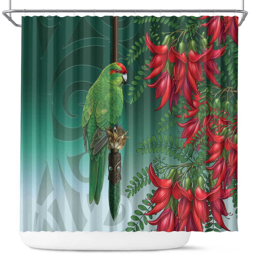 New Zealand Parakeet Bird Shower Curtain With Kakabeak Flowers