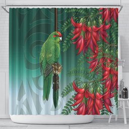 New Zealand Parakeet Bird Shower Curtain With Kakabeak Flowers