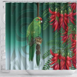 New Zealand Parakeet Bird Shower Curtain With Kakabeak Flowers