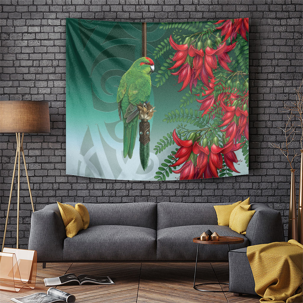 New Zealand Parakeet Bird Tapestry With Kakabeak Flowers