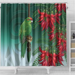 New Zealand Parakeet Bird Shower Curtain With Kakabeak Flowers