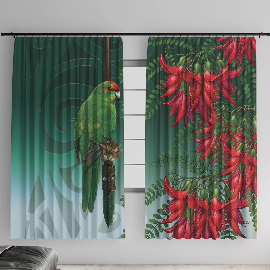 New Zealand Parakeet Bird Window Curtain With Kakabeak Flowers