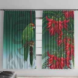 New Zealand Parakeet Bird Window Curtain With Kakabeak Flowers