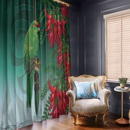 New Zealand Parakeet Bird Window Curtain With Kakabeak Flowers