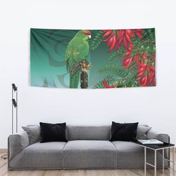 New Zealand Parakeet Bird Tapestry With Kakabeak Flowers