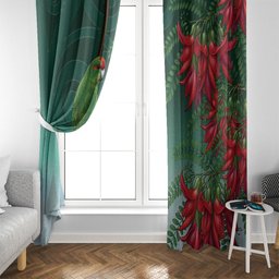 New Zealand Parakeet Bird Window Curtain With Kakabeak Flowers