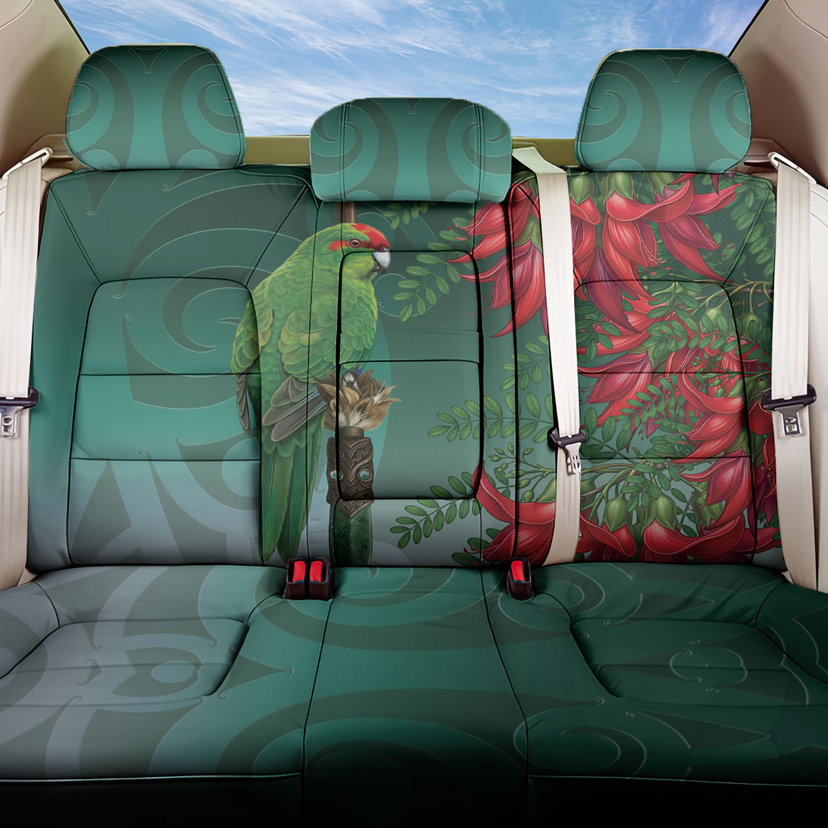 New Zealand Parakeet Bird Back Car Seat Cover With Kakabeak Flowers
