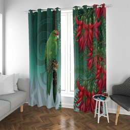 New Zealand Parakeet Bird Window Curtain With Kakabeak Flowers