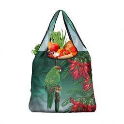 New Zealand Parakeet Bird Grocery Bag With Kakabeak Flowers
