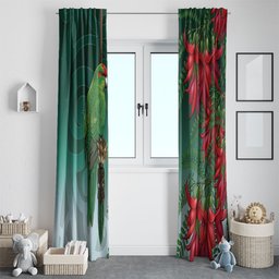 New Zealand Parakeet Bird Window Curtain With Kakabeak Flowers