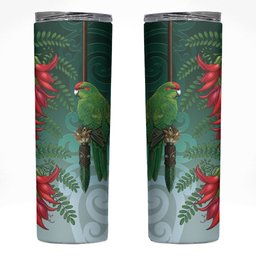 New Zealand Parakeet Bird Skinny Tumbler With Kakabeak Flowers