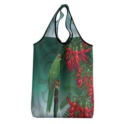 New Zealand Parakeet Bird Grocery Bag With Kakabeak Flowers