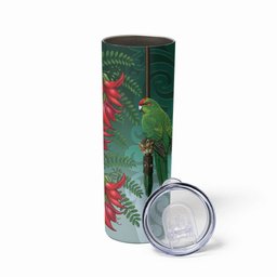New Zealand Parakeet Bird Skinny Tumbler With Kakabeak Flowers