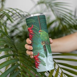 New Zealand Parakeet Bird Skinny Tumbler With Kakabeak Flowers