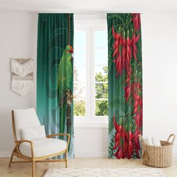 New Zealand Parakeet Bird Window Curtain With Kakabeak Flowers