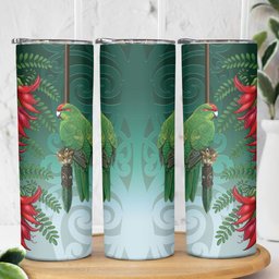 New Zealand Parakeet Bird Skinny Tumbler With Kakabeak Flowers