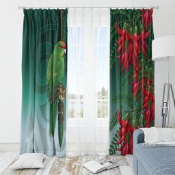 New Zealand Parakeet Bird Window Curtain With Kakabeak Flowers