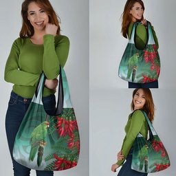 New Zealand Parakeet Bird Grocery Bag With Kakabeak Flowers