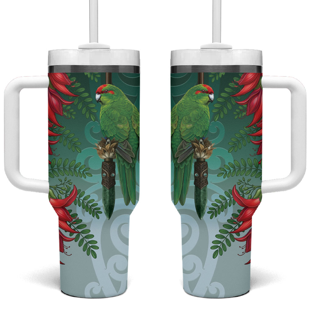 New Zealand Parakeet Bird Tumbler With Handle With Kakabeak Flowers