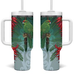 New Zealand Parakeet Bird Tumbler With Handle With Kakabeak Flowers