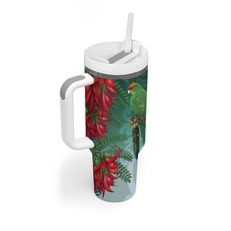 New Zealand Parakeet Bird Tumbler With Handle With Kakabeak Flowers