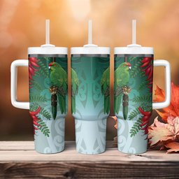 New Zealand Parakeet Bird Tumbler With Handle With Kakabeak Flowers