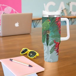 New Zealand Parakeet Bird Tumbler With Handle With Kakabeak Flowers