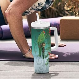 New Zealand Parakeet Bird Tumbler With Handle With Kakabeak Flowers