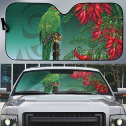 New Zealand Parakeet Bird Auto Sun Shade With Kakabeak Flowers