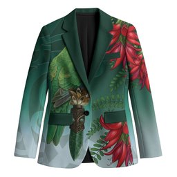 New Zealand Parakeet Bird Blazer With Kakabeak Flowers