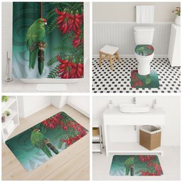 New Zealand Parakeet Bird Bathroom Set With Kakabeak Flowers
