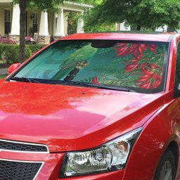 New Zealand Parakeet Bird Auto Sun Shade With Kakabeak Flowers
