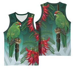 New Zealand Parakeet Bird Basketball Jersey With Kakabeak Flowers