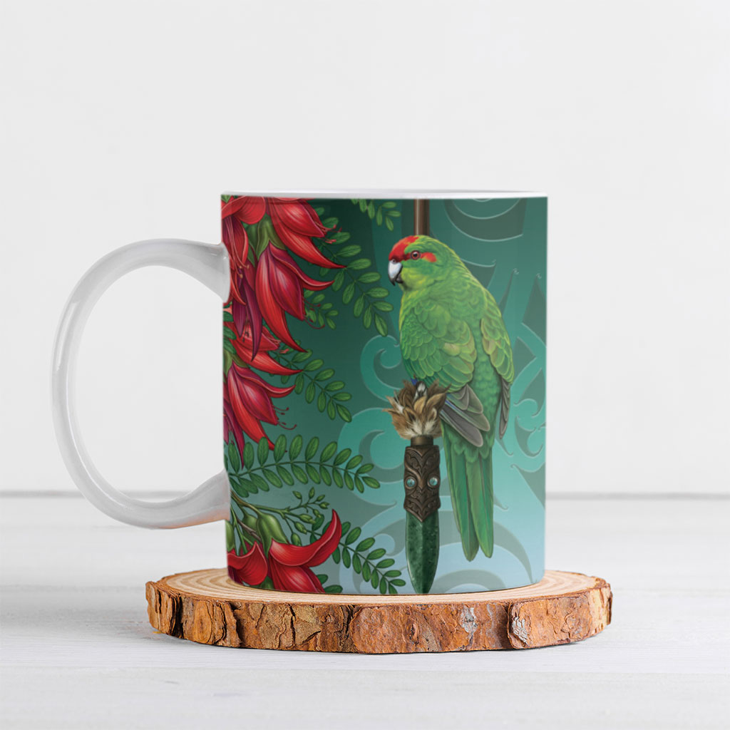 New Zealand Parakeet Bird Ceramic Mug With Kakabeak Flowers