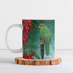 New Zealand Parakeet Bird Ceramic Mug With Kakabeak Flowers