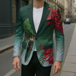 New Zealand Parakeet Bird Blazer With Kakabeak Flowers