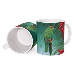 New Zealand Parakeet Bird Ceramic Mug With Kakabeak Flowers